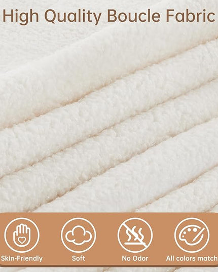 Boucle Criss Cross Armless Home Office Chair with Replaceable Wheels/Fixed Base and Back Support for Living Room, Wide Seat Adjustable Legged Swivel Chair, Comfy Computer Chair for Vanity, White - LeafyLoom