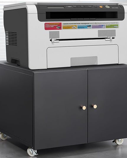 17.70" Metal Office Copier 2 Door and 360 ° Universal Wheel,Mobile Lateral Filing Cabinets w/Aluminum Alloy Handle,Rolling Printer Stand for Legal/Letter/A4,Black - LeafyLoom