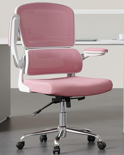 Office Chair, Ergonomic Desk Chair - Thick Cushion Adjustable Height Computer Chair with Lumbar Support and Flip-up Armrests, Pink Home Office Desk Chairs, Swivel Executive Task Chair… - LeafyLoom