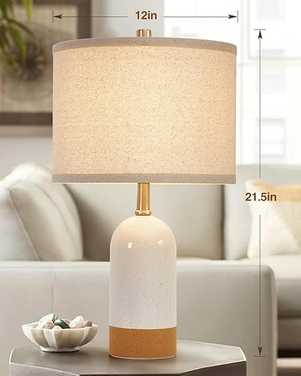 3 Color Temperature Small Table Lamp for Bedroom, Bedside Desk Reading Lamps, 21.5" Nightstand Ceramic Lamp for Kids Room, Living Room, Dorm, Home Office, Bulbs Included - LeafyLoom