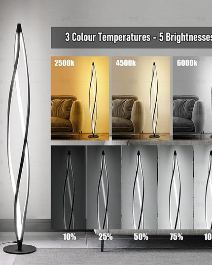 Floor Lamp,LED Floor Lamps for Living room,40W - 2500LM - 3Color Bright Remote Dimmable Standing Lamp,53" Spiral Black Modern Floor Lamp for Living Room Bedroom Office Dining Room. - LeafyLoom