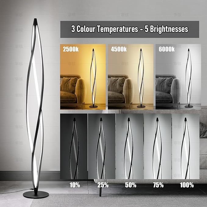 Floor Lamp,LED Floor Lamps for Living room,40W - 2500LM - 3Color Bright Remote Dimmable Standing Lamp,53" Spiral Black Modern Floor Lamp for Living Room Bedroom Office Dining Room. - LeafyLoom