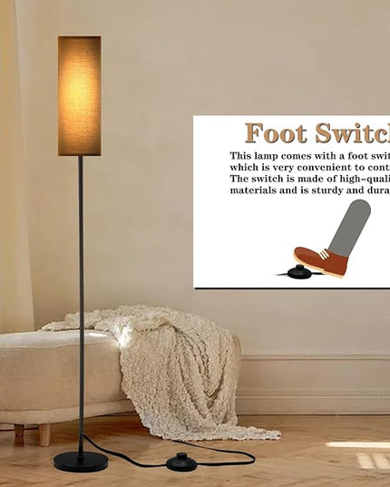 LED Floor Lamp Simple Design, Modern Floor Lamp with Shade, Tall Lamps for Living Room Bedroom Office Dining Room Kitchen, Black Pole Lamp with Foot Switch (with Bulb)(Black Shade) - LeafyLoom