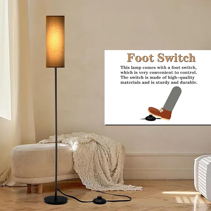 LED Floor Lamp Simple Design, Modern Floor Lamp with Shade, Tall Lamps for Living Room Bedroom Office Dining Room Kitchen, Black Pole Lamp with Foot Switch (with Bulb)(Black Shade) - LeafyLoom