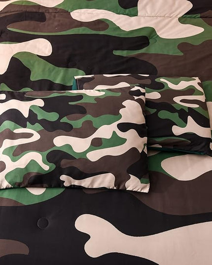Meeting Story Camouflage Bedding Set, Colorful Pattern Style Comforter Set, 5 PCS One Comforter Two Pillowcases Two Sheets in One Bag, All Season Bedspread for Teens Adults (Green, Full 5Pcs) - LeafyLoom