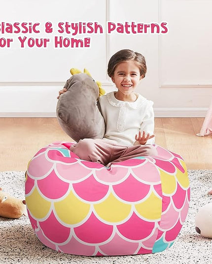 Nobildonna Stuffed Animal Storage Bean Bag Chair Cover Only for Kids Girls Toddler, Large Beanbag Chair Without Filling for Organizing Children Soft Plush Toys - LeafyLoom