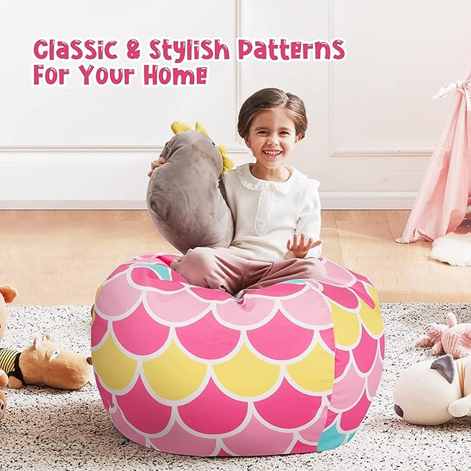 Nobildonna Stuffed Animal Storage Bean Bag Chair Cover Only for Kids Girls Toddler, Large Beanbag Chair Without Filling for Organizing Children Soft Plush Toys - LeafyLoom