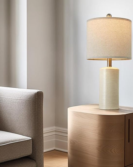 20.25" Small Table Lamps Set of 2 Modern Ceramic Lamps for Living Room Farmhouse Bedside Lamps Boho Lamps for Night Stands White Bedroom Lamps Side Table Lamps End Table Lamps - LeafyLoom
