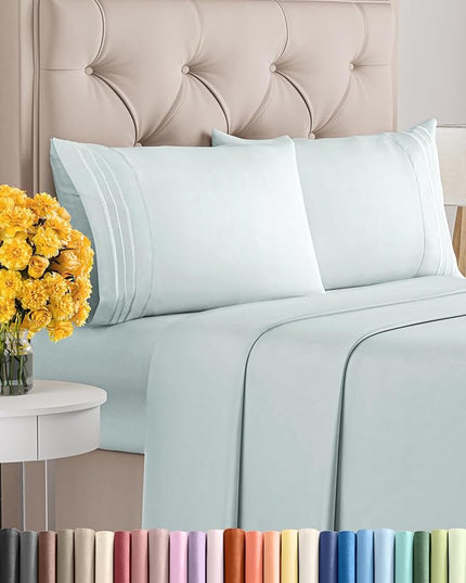 Full Size 4 Piece Sheet Set - Comfy Breathable & Cooling Sheets - Hotel Luxury Bed Sheets for Women & Men - Deep Pockets, Easy-Fit, Extra Soft & Wrinkle Free Sheets - Ice Blue Oeko-Tex Bed Sheet Set - LeafyLoom