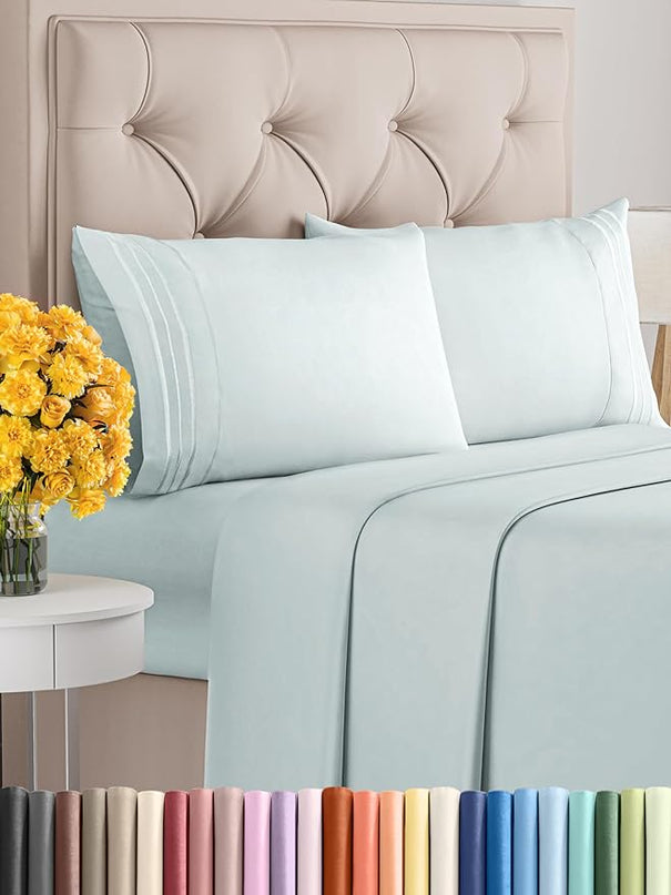 Full Size 4 Piece Sheet Set - Comfy Breathable & Cooling Sheets - Hotel Luxury Bed Sheets for Women & Men - Deep Pockets, Easy-Fit, Extra Soft & Wrinkle Free Sheets - Ice Blue Oeko-Tex Bed Sheet Set - LeafyLoom