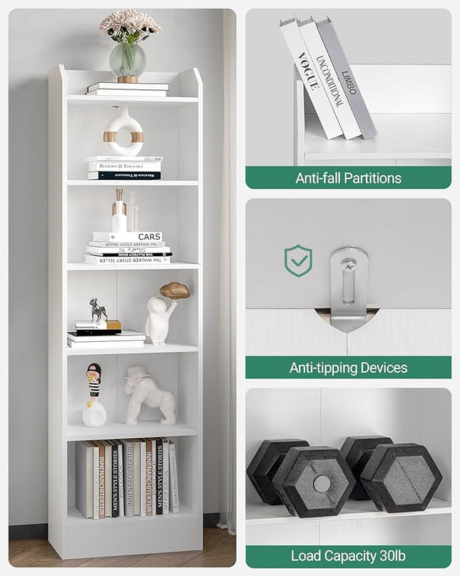 6-Tier Bookshelf, 66.7 Inches Floor Standing Bookcase, Display Storage Shelf, Corner Shelf, Home Decor Furniture for Home Office, Living Room, Bedroom, White 02903XBC - LeafyLoom