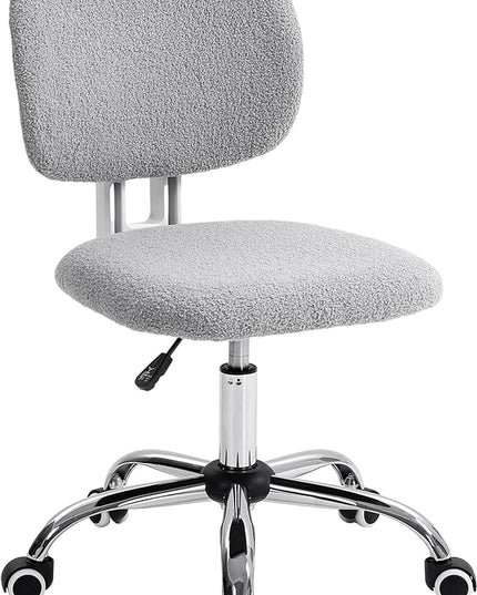 Vinsetto Cute Armless Office Chair, Teddy Fleece Fabric Computer Desk Chair, Vanity Task Chair with Adjustable Height, Swivel Wheels, Mid Back, Light Gray - LeafyLoom