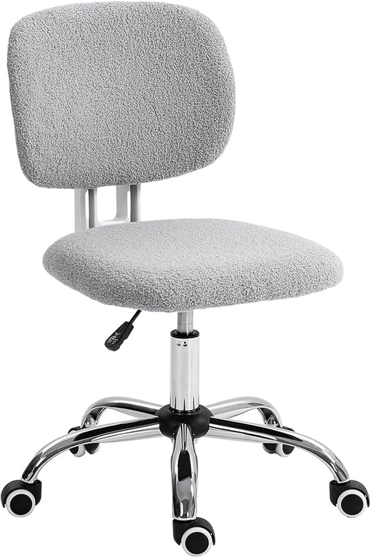 Vinsetto Cute Armless Office Chair, Teddy Fleece Fabric Computer Desk Chair, Vanity Task Chair with Adjustable Height, Swivel Wheels, Mid Back, Light Gray - LeafyLoom