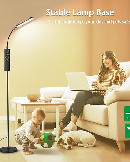 LED Floor Lamp, 18W Bright Floor Lamps Living Room with Remote & Touch Control, Stepless Adjustable Color Temperatures & Brightness Standing Lamp, Timer, Eye Caring Reading Lights for Bedroom, Office - LeafyLoom