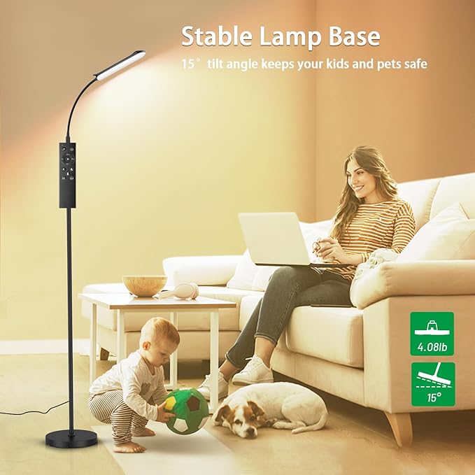 LED Floor Lamp, 18W Bright Floor Lamps Living Room with Remote & Touch Control, Stepless Adjustable Color Temperatures & Brightness Standing Lamp, Timer, Eye Caring Reading Lights for Bedroom, Office - LeafyLoom