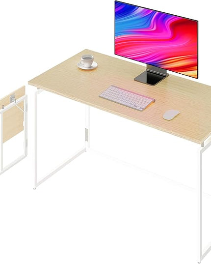 Folding Desk 40 Inch - Small Foldable Desk for Small Space Minimalist, Space Saving Collapsible Compact Desk Portable Table for Craft, Writing, Study and Work (No Assembly Required) - LeafyLoom