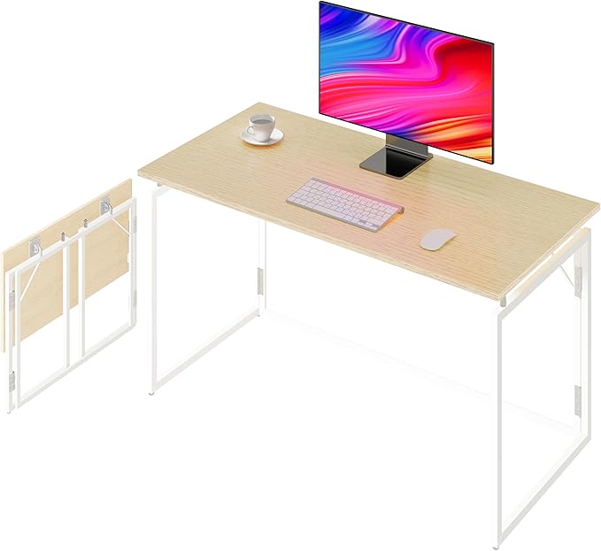 Folding Desk 40 Inch - Small Foldable Desk for Small Space Minimalist, Space Saving Collapsible Compact Desk Portable Table for Craft, Writing, Study and Work (No Assembly Required) - LeafyLoom