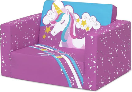 Delta Children Unicorn Cozee Flip-Out Chair For Relaxing - 2-in-1 Convertible Lightweight,Portable Chair to Lounger for Toddlers & Kids - LeafyLoom