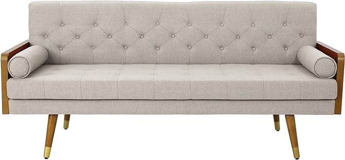 Christopher Knight Home Aidan Mid Century Modern Tufted Fabric Sofa, Beige - LeafyLoom