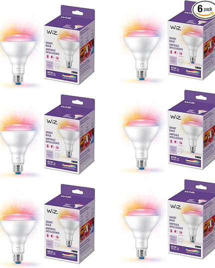 WiZ 65W BR30 Color LED Smart Bulb - Pack of 6 - E26- Indoor - Connects to Your Existing Wi-Fi - Control with Voice or App + Activate with Motion - Matter Compatible WiZConnectedLighting