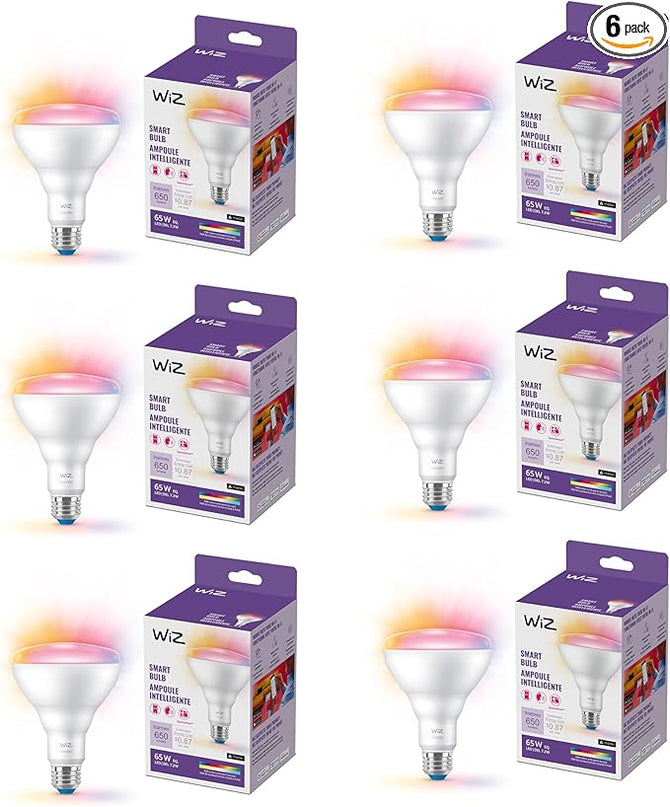 WiZ 65W BR30 Color LED Smart Bulb - Pack of 6 - E26- Indoor - Connects to Your Existing Wi-Fi - Control with Voice or App + Activate with Motion - Matter Compatible WiZConnectedLighting