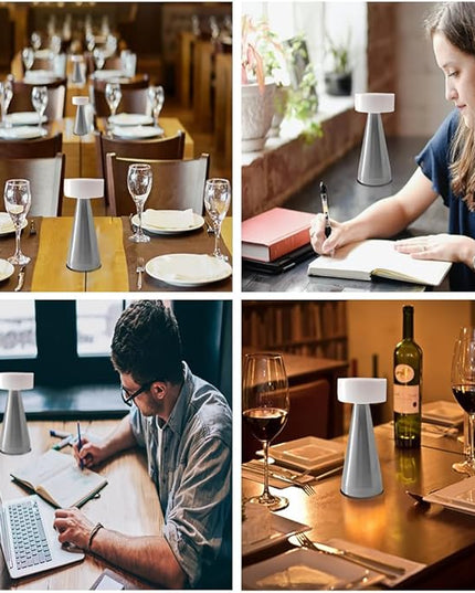 Portable Metal LED Table Lamp, Cordless Metal Desk Lamp, Touch Control Rechargeable Lamp,3-Levels Brightness Room Decor Desk Lamp,Bedside Lamp,Dining Room Lamp (Silver) - LeafyLoom
