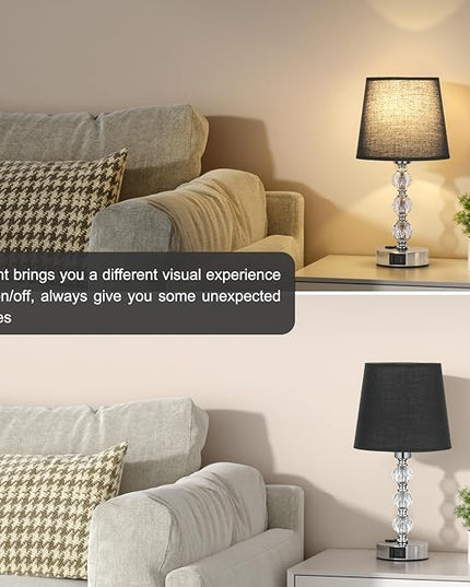 Acaxin Bedside Table Lamps for Bedrooms Set of 2 Nightstand- Crystal Table Lamps with USB C+A Ports & AC Outlet for Charging, 3 Way Dimmable Touch Silver Small Bed Side Table Lamp for Guest Room - LeafyLoom