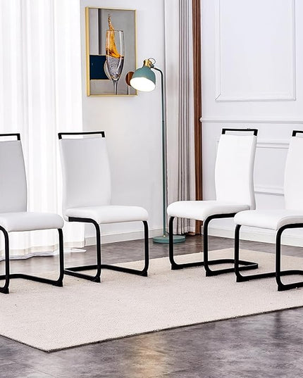 Modern Dining Chairs Set of 4,High Back Kitchen Chairs,Side Room Chair with Black Powder Coating Metal Legs,Easy to Clean Upholstered Dining Chairs,Ideal for Living Room(White Chairs) - LeafyLoom