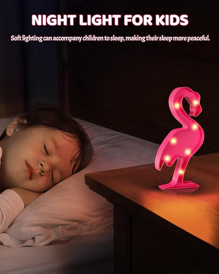 Pink Flamingo Decor, Flamingo Party Decorations, Battery Powered Flamingo Night Light for Kids, Tropical Kids Room Decor, Hawaiian Party Pecorations, Luau Party Decorations - LeafyLoom