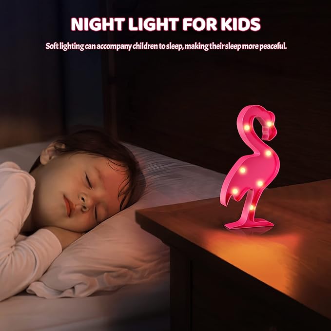Pink Flamingo Decor, Flamingo Party Decorations, Battery Powered Flamingo Night Light for Kids, Tropical Kids Room Decor, Hawaiian Party Pecorations, Luau Party Decorations - LeafyLoom