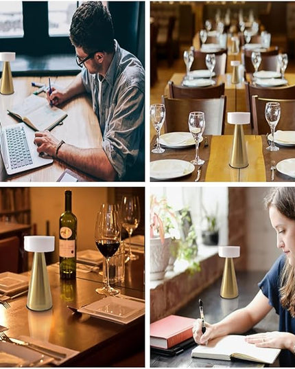 Portable Metal LED Table Lamp, Cordless Metal Desk Lamp, Touch Control Rechargeable Lamp,3-Levels Brightness Room Decor Desk Lamp,Bedside Lamp,Dining Room Lamp (Gold) - LeafyLoom