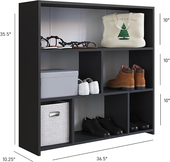 Art in Moveis Mid Century Modern Bookshelf, 6 Cube Storage Shelf - 3 Tier Retro Bookshelf CARB-Free Engineered Wood - Black - LeafyLoom
