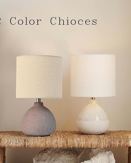 Earth Brown Rustic Ceramic Table Lamp Set of 2, Small Table Lamp Farmhouse Rustic Lamp Set Bedside Table Lamps for Bedroom Nightstand Side Table Lamps for Living Room, 13.7IN - LeafyLoom