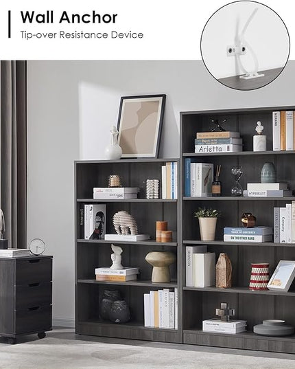 Farini Grey Bookshelf for Bedroom 5 Shelf Office Bookcase 60 Inches Tall Modern Wood Bookshelf for Living Room 5 Tier Wide Manga Bookshelf Library Bookcase - LeafyLoom