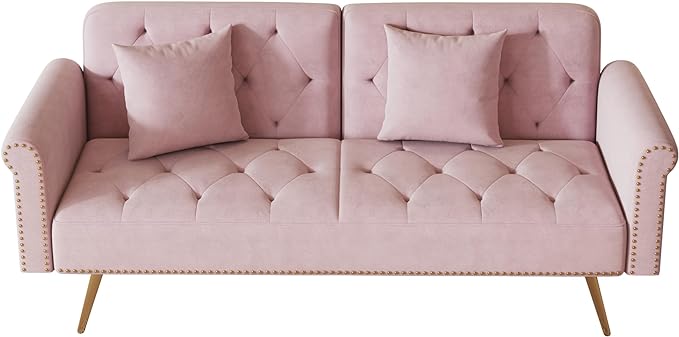 NicBex Sectional Couch Sofa with Throw Pillows Velvet Sofa Bed Cloud Couch for Living Room Furniture Sets with Metal Legs, Modular Sofa for Living Room, Bedroom, Apartment,67.7" L, Pink - LeafyLoom