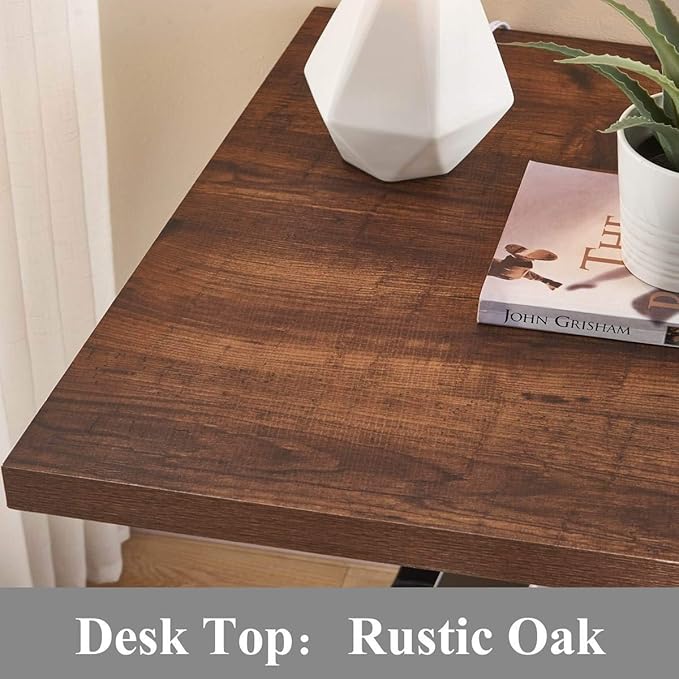 BON AUGURE Computer Desk, Modern Simple Wood Home Office Desk, Wood and Metal PC Writing Workstation, Walnut Sturdy Home Office Desks (55 Inch, Rustic Oak) - LeafyLoom