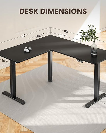 ErGear 63" Dual Motor L Shaped Standing Desk, 28"-46" Electric Height Adjustable, 2 Assembly Options to Fit Room Corner, Suitable for Sitting or Standing Up for Working or Gaming from Home, Black - LeafyLoom