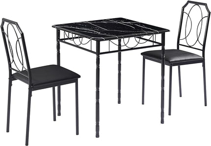 VECELO 3 Pieces Sets,43.3" Table&Chairs for 2,Industrial Counter Height Tabletop with Bar Stools, Rectangle Breakfast Chairs, Living Room, Apartment, Dining Table for 2, Black 1 - LeafyLoom