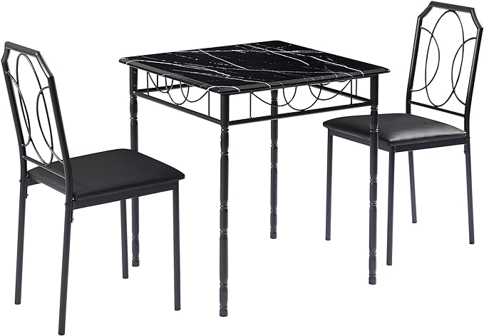 VECELO 3 Pieces Sets,43.3" Table&Chairs for 2,Industrial Counter Height Tabletop with Bar Stools, Rectangle Breakfast Chairs, Living Room, Apartment, Dining Table for 2, Black 1 - LeafyLoom