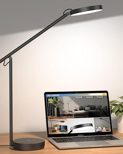 LED Desk Lamp, Architect Desk Lamps for Home Office, Adjustable Swing Arm Table Lamp, Eye Caring Reading Lamp, Memory Desk Light Dimmable with 3 Color Modes & 9 Brightness Tall Task Light - LeafyLoom