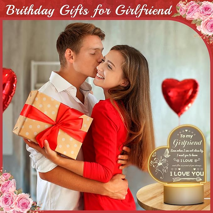 Linkax Romantic Gifts for Girlfriend, Birthday Gifts for Girlfriend from Boyfriend, Unique Heart-shaped Night Light with Love Quotes, I Love You Gift for Her, Anniversary Christmas Gift for Girlfriend - LeafyLoom