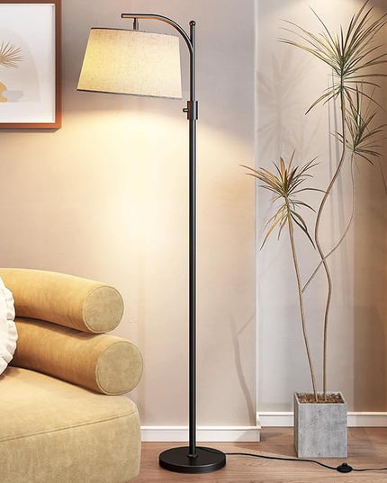 Floor Lamp for Living Room,Classic Standing Lamp with Textured Linen Shade,Tall Floor Lamp for Living Room,Bedroom,Office,Reading,9W LED Bulb Included - LeafyLoom