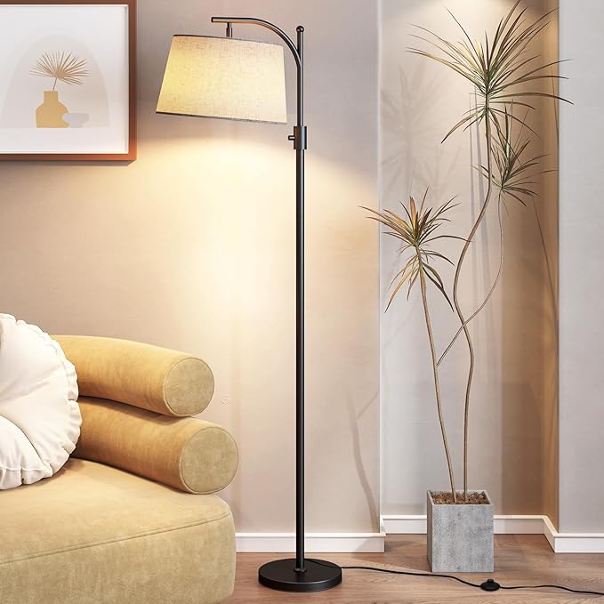 Floor Lamp for Living Room,Classic Standing Lamp with Textured Linen Shade,Tall Floor Lamp for Living Room,Bedroom,Office,Reading,9W LED Bulb Included - LeafyLoom