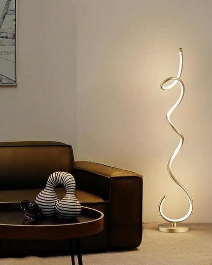 Modern Floor Lamps for Living Room, LED 53" Tall 30W Gold Spiral Corner Floor Lamp with Remote, 3 Color Temperature, Stepless Dimmable, Bright Standing Lamp for Bedroom Home Office Deco - LeafyLoom