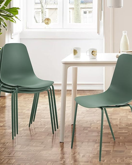 COLAMY Stackable Dining Chairs Set of 4, Indoor Outdoor Dining Room Side Chairs with Metal Legs, Modern Plastic Patio Chairs for Home/Kitchen/Office/Resturant/Bistro/Cafe, Green - LeafyLoom