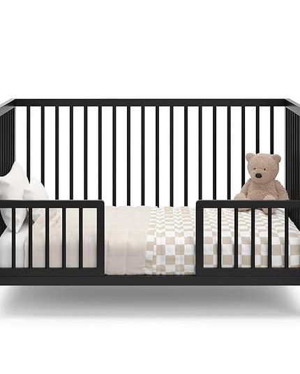 Graco Teddi 5-in-1 Convertible Crib (Black) – GREENGUARD Gold Certified, Converts to Daybed, Toddler & Twin Bed with Headboard and Footboard, Adjustable Mattress Height - LeafyLoom