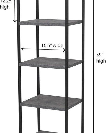 Household Essentials 5 Tier Storage Tower Shelves – Slate with Black Frame (8095-1) - LeafyLoom