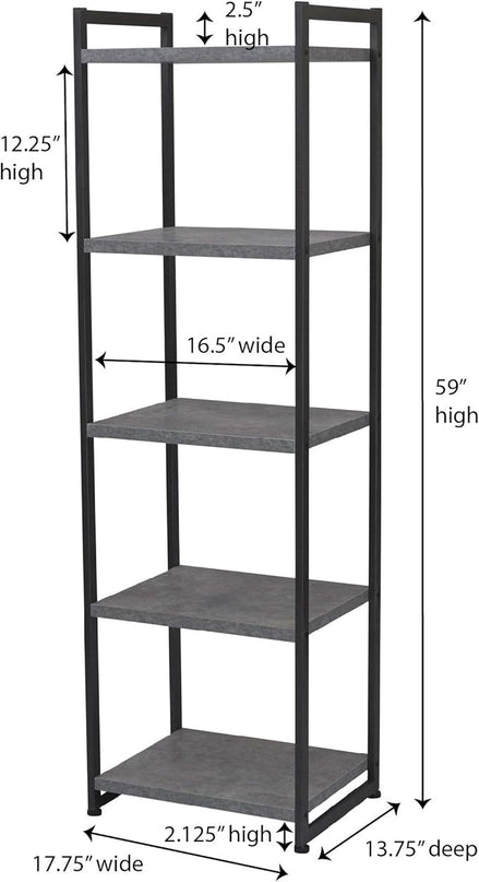 Household Essentials 5 Tier Storage Tower Shelves – Slate with Black Frame (8095-1) - LeafyLoom
