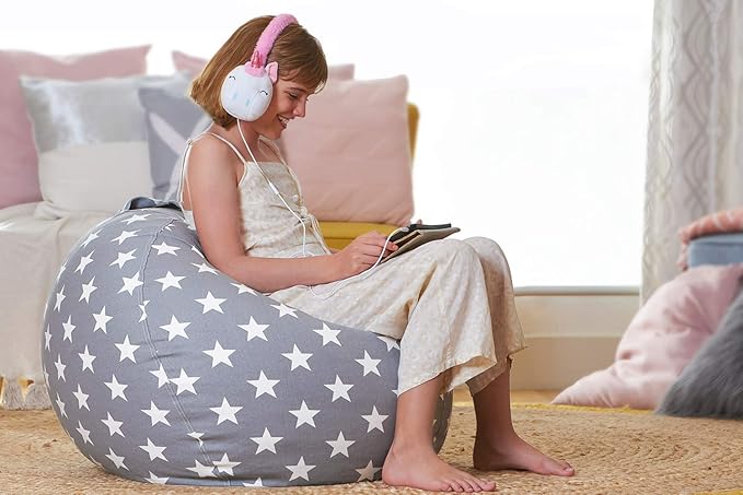 Aubliss Stuffed Animal Bean Bag Storage Chair, Beanbag Covers Only for Organizing Plush Toys, Turns into Bean Bag Seat for Kids When Filled, Large 38"-Canvas Stars Grey - LeafyLoom