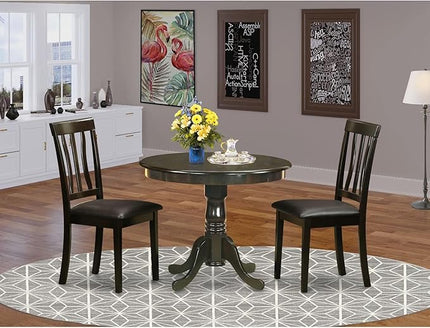 East West Furniture ANTI3-CAP-LC Antique 3 Piece Kitchen Set Contains a Round Table with Pedestal and 2 Faux Leather Dining Room Chairs, 36x36 Inch - LeafyLoom